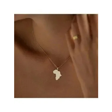 Gold Plated Stainless Steel 2pc Africa Pendant Chain Necklace Set